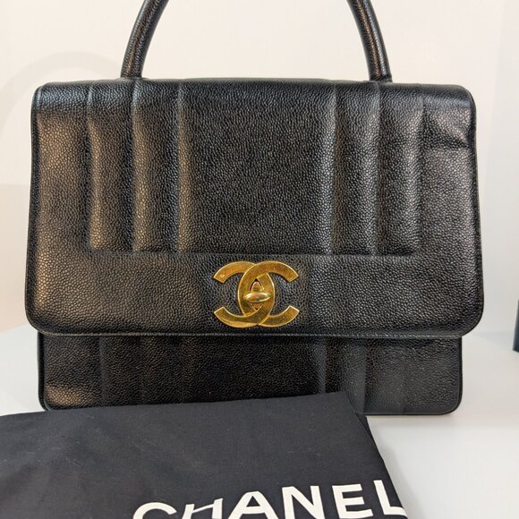 Chanel Vintage Black Caviar Mademoiselle Kelly Top Handle Flap Bag - Picture 16 of 16